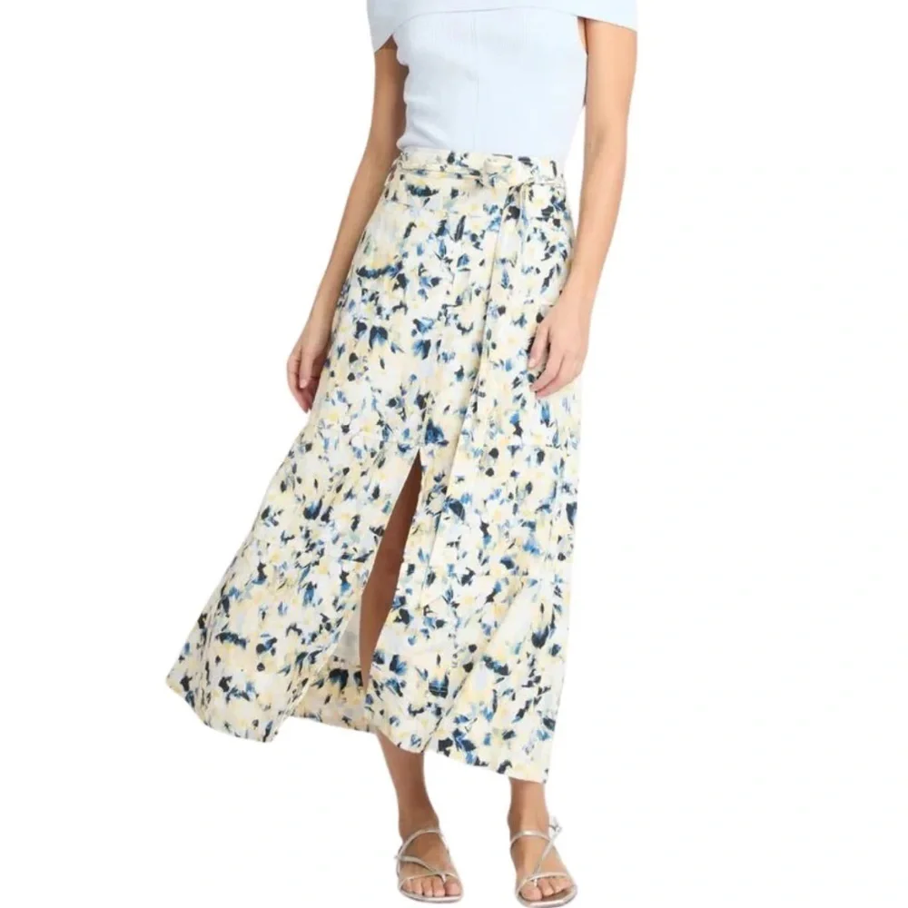 Cream/Maritime Blue Hudson Skirt TANYA TAYLOR